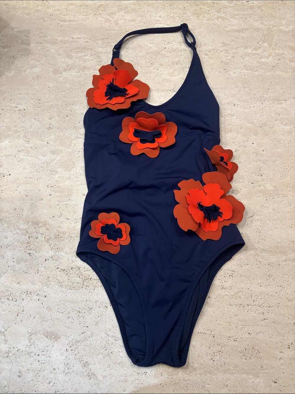 Vilebrequin Navy One-Piece Swimsuit with Red Floral Appliqués - Kids - Picture 1 of 2